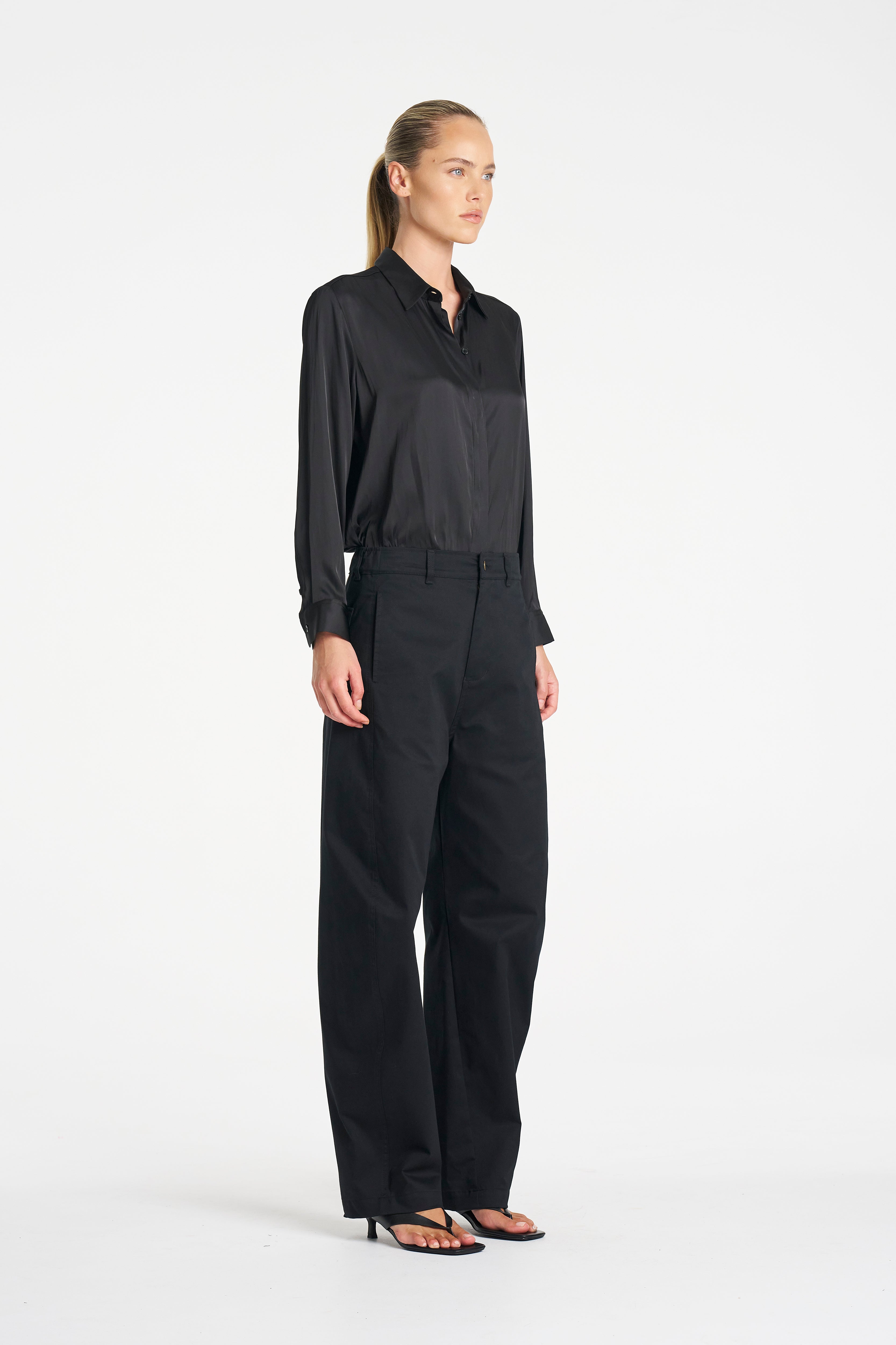 CHARMEUSE SHIRT - Satin Black - MELA PURDIE