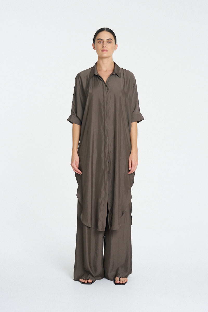 MAXI OVERSHIRT - Espresso