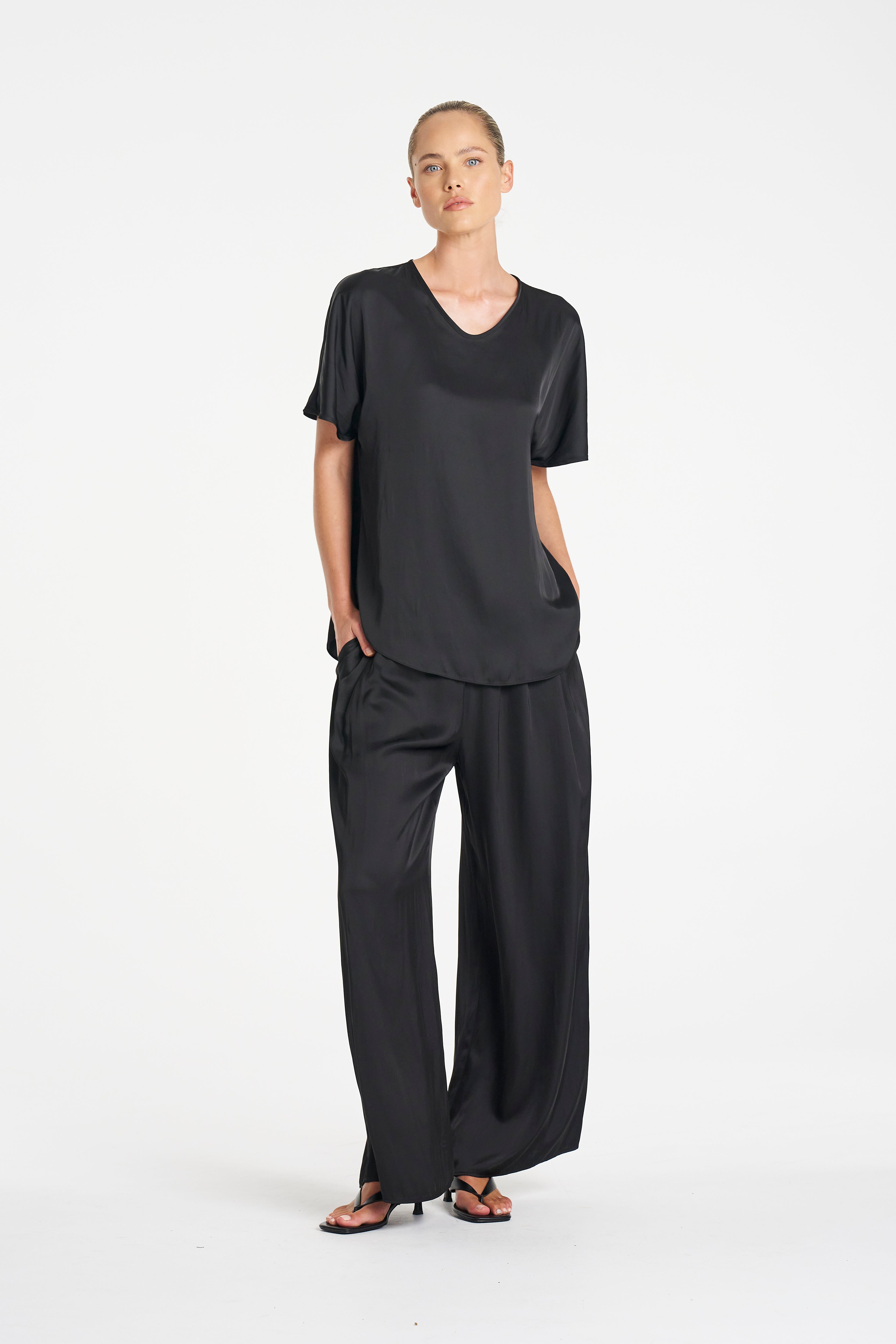 CHARMEUSE PANT - Satin Black - MELA PURDIE
