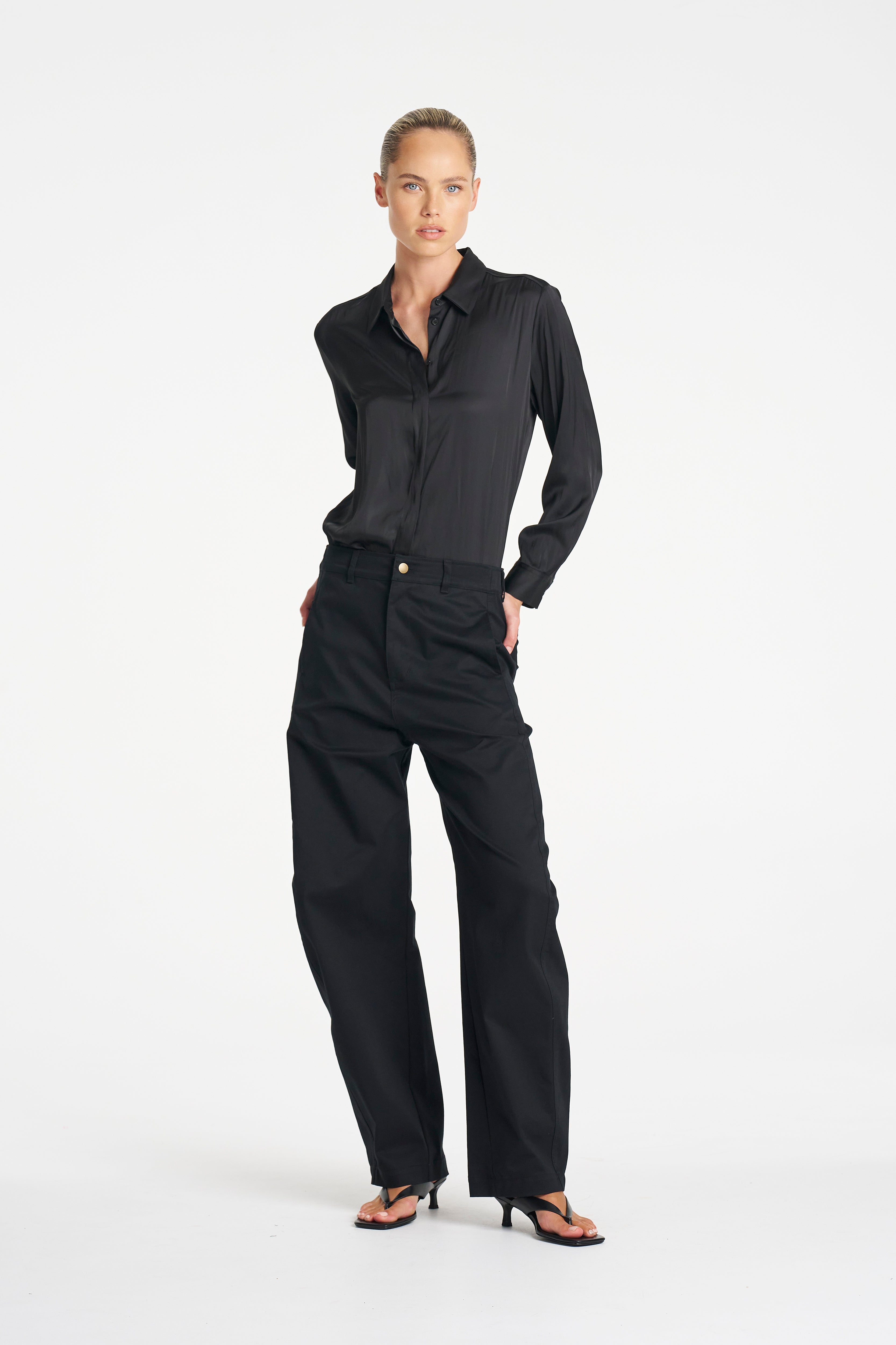CHARMEUSE SHIRT - Satin Black - MELA PURDIE
