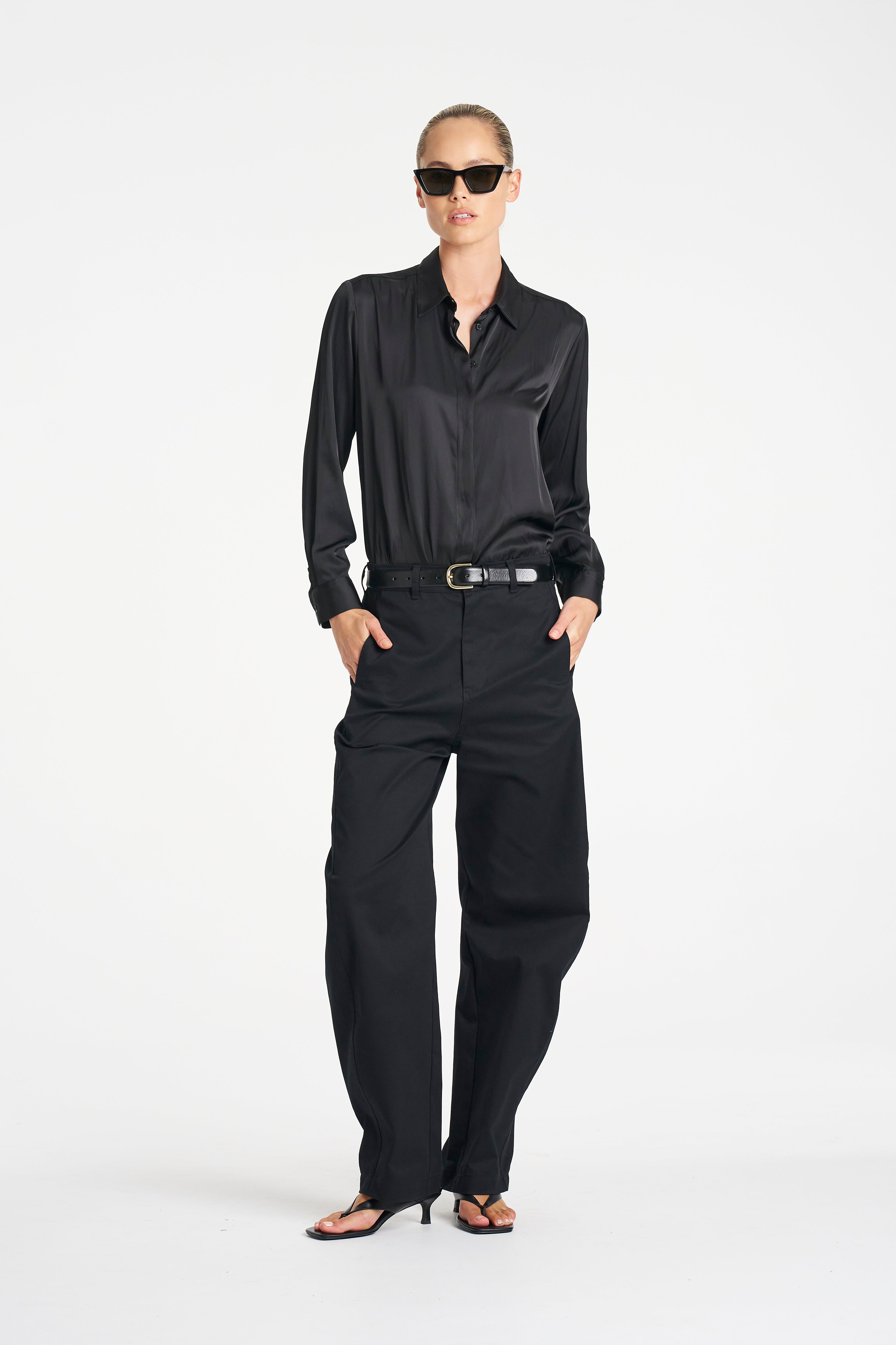CHARMEUSE SHIRT - Satin Black - MELA PURDIE