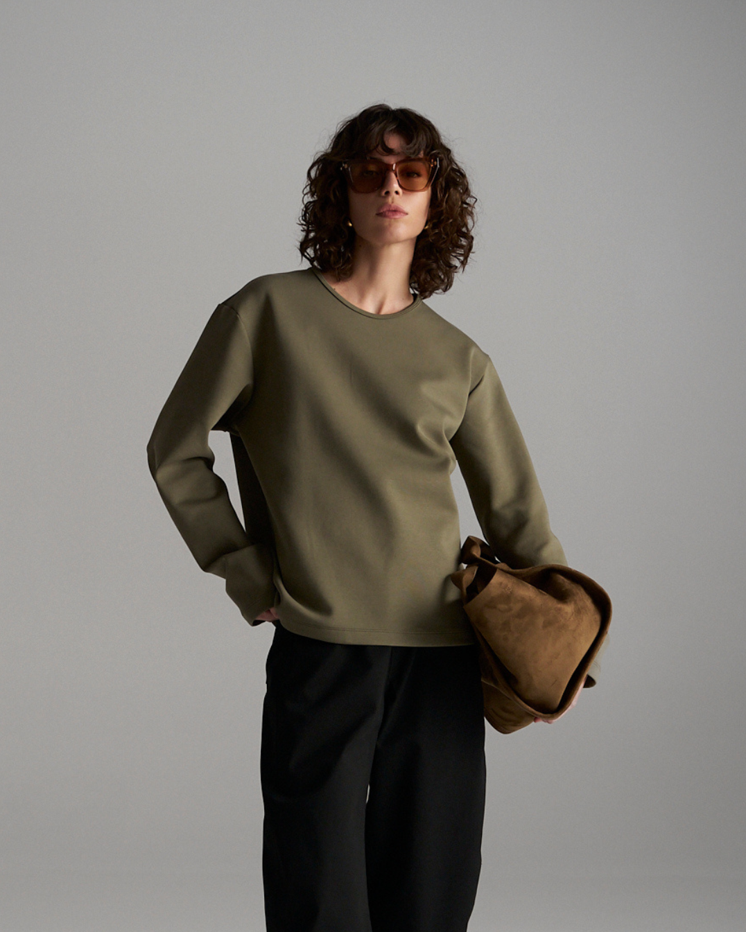Mela Purdie Box Sweater in olive, sculptural cotton-rich knitwear